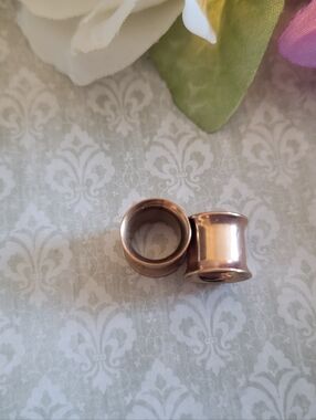 Rose Gold Double Flared Tunnel Earrings - Gauges 00